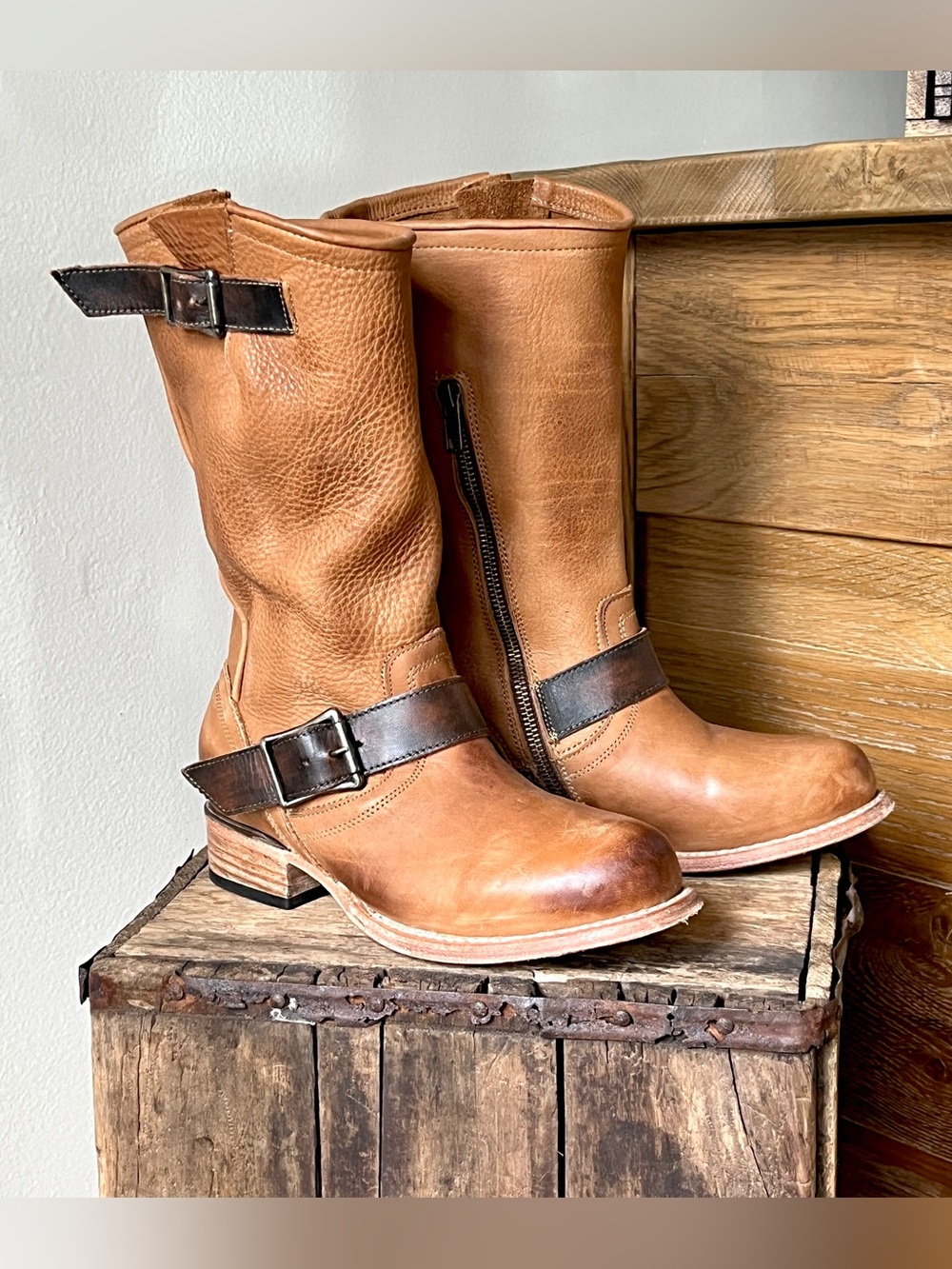 🔴SALE🔴 Freebird by Steven Rip Leather Harness Buckle Mid Calf Motorcycle Boots - Picture 6 of 13